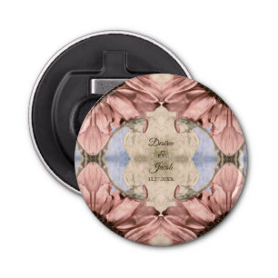Floral Roos Gold Blush Pink Waterverf Weddenschap Button Flesopener