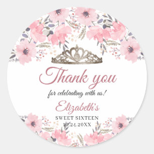 Floral Roos Gold Blush Roze Hartelijk dank Ronde Sticker