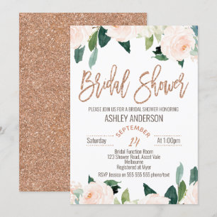 Floral Roos Gold Bridal Douche Uitnodiging