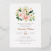 Floral Roos Gold Cross Meisjes Eerste Communie Folie Uitnodiging (Voorkant)