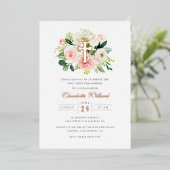 Floral Roos Gold Cross Meisjes Eerste Communie Folie Uitnodiging (Staand Voorkant)