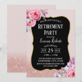 Floral Roos Gold Glitter Retirement Kaart (Voorkant / Achterkant)