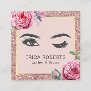  Floral Roos Gold Glitter Wink Eye Beauty Vierkante Visitekaartje