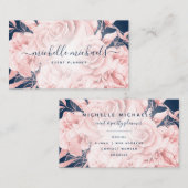 Floral Roos Gold Navy Modern Script Visitekaartje (Voorkant / Achterkant)