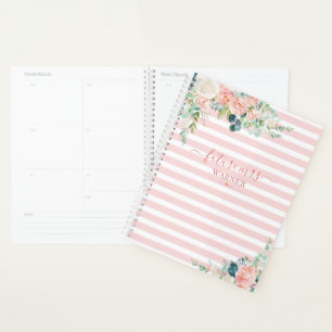Floral Roos Gold Pink Stripe Script Future Mrs. Planner