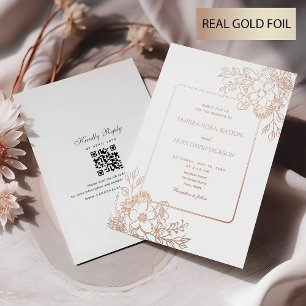 Floral Roos Gold Wedding Folie Uitnodiging