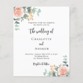 Floral roos gouden QR code budget bruiloft uitnodi (Voorkant)