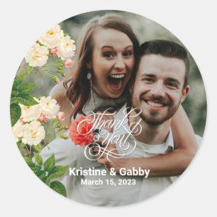 Floral Roos  Hartelijk dank Klassieke kalligrafie Ronde Sticker