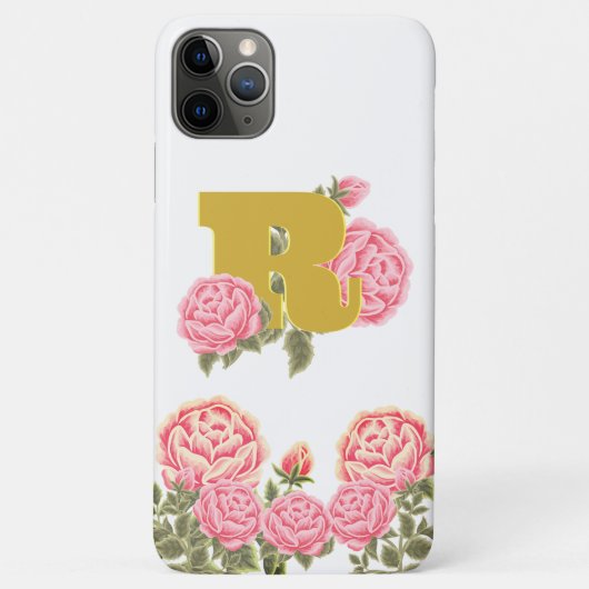 Floral Roos Initiaal Letter Monogram Naam Paar Case-Mate iPhone Case (Achterkant)