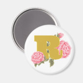 Floral Roos Initiaal Letter Monogram Naam Paar Magneet (Voorkant / Achterkant)