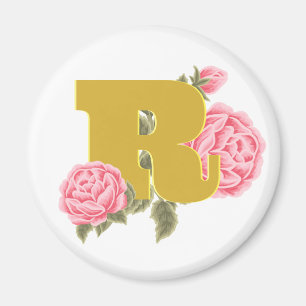 Floral Roos Initiaal Letter Monogram Naam Paar Magneet