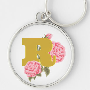 Floral Roos Initiaal Letter Monogram Naam Paar Sleutelhanger
