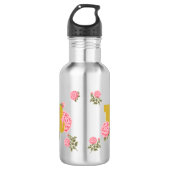 Floral Roos Initiaal Letter Monogram Naam Paar Waterfles (Voorkant)