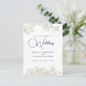 Floral Roos Navy Blue Gold Wedding Invitation Briefkaart (Staand voorkant)
