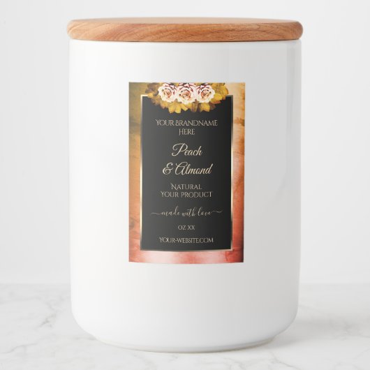 Floral Roos Oranje rood marmer zwart etiket (Voorkant)