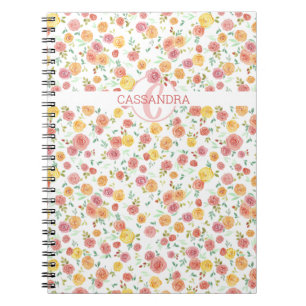 Floral Roos Patroon met Naam Monogram Notitieboek