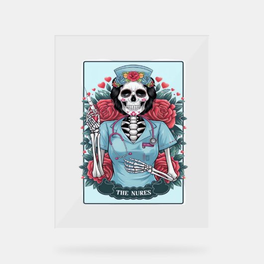 Floral Roos Skeleton Nurse Tarot Kaart Halloween E Acryl Bord (Voorkant)