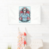 Floral Roos Skeleton Nurse Tarot Kaart Halloween E Spandoek (Insitu)