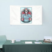 Floral Roos Skeleton Nurse Tarot Kaart Halloween E Spandoek (Beurs)