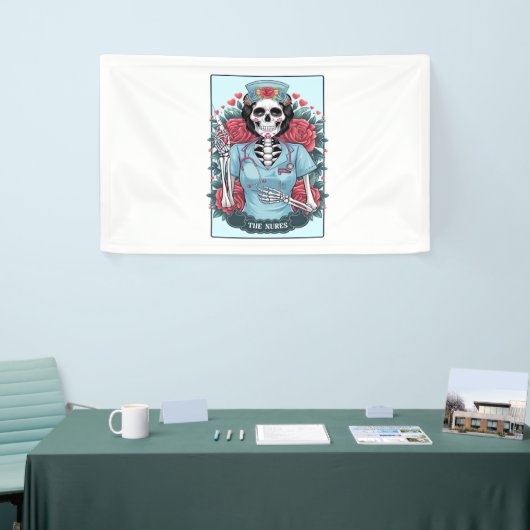 Floral Roos Skeleton Nurse Tarot Kaart Halloween E Spandoek (Beurs)