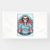 Floral Roos Skeleton Nurse Tarot Kaart Halloween E Spandoek (Horizontaal)