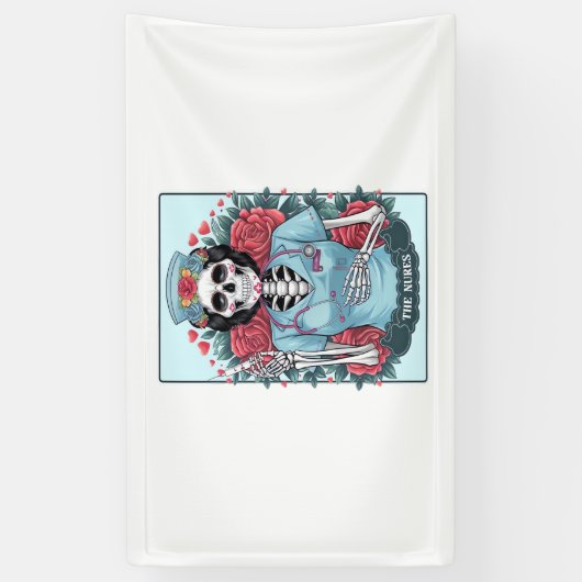 Floral Roos Skeleton Nurse Tarot Kaart Halloween E Spandoek (Verticaal)