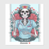 Floral Roos Skeleton Nurse Tarot Kaart Halloween E Sticker (Vel)