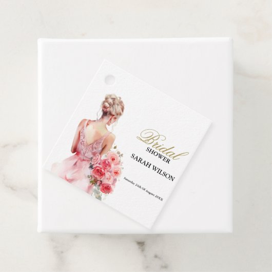 Floral Roos Waterverf Trouwjurk Vrijgezellenfeest Bedankjes Labels (In situ)