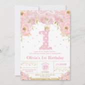 Floral rose 1er anniversaire Princesse Invitation (Devant)