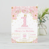Floral rose 1er anniversaire Princesse Invitation (Debout devant)