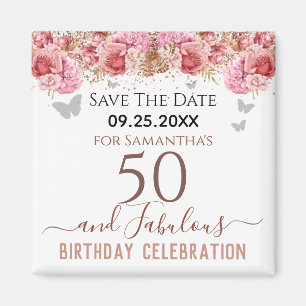 Floral rose 50e anniversaire Save the Date Magnet