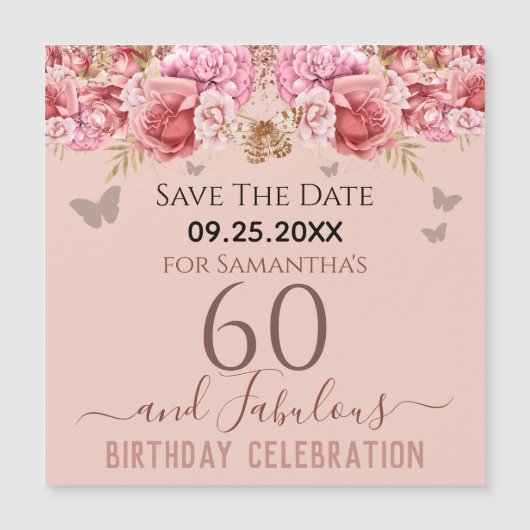 Floral rose 60e anniversaire Save the Date Magnet (Devant)