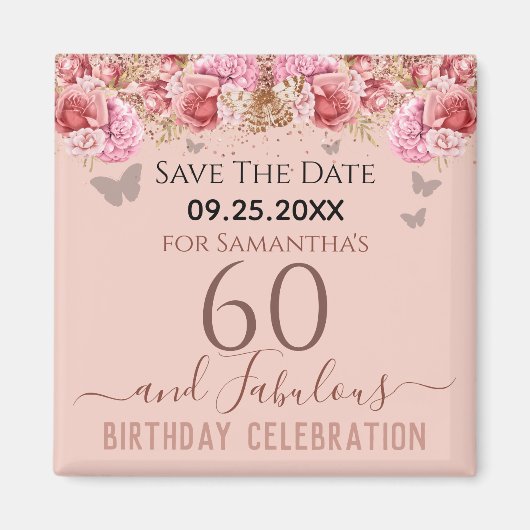 Floral rose 60e anniversaire Save the Date Magnet (Devant)