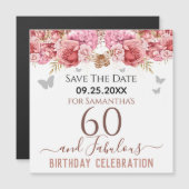 Floral rose 60e anniversaire Save the Date Magnet (Devant / Derrière)