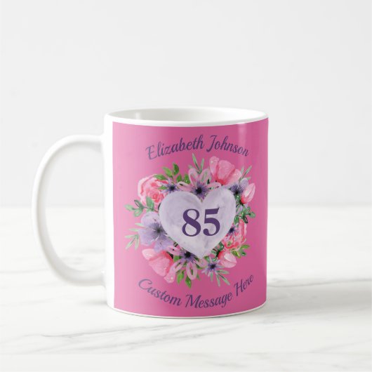 Floral rose 85ème Anniversaire Mug pour femmes (Gauche)