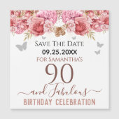 Floral rose 90e anniversaire Save the Date Magnet (Devant)