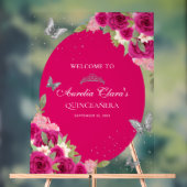 Floral rose Argent Tiara Papillon Quinceañera (Neutre)