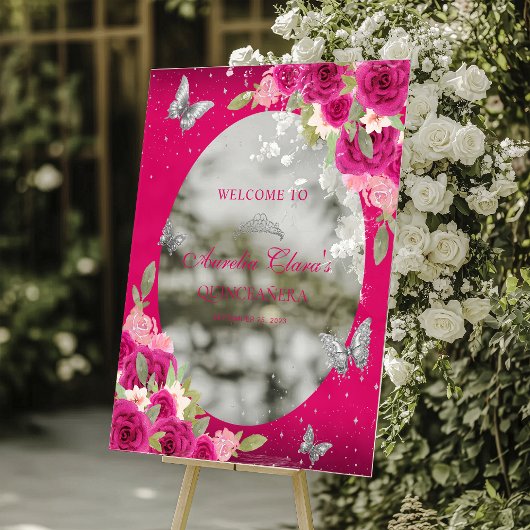 Floral rose Argent Tiara Papillon Quinceañera