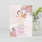 Floral rose avec invitation photo Baptême (Debout devant)