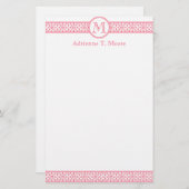 Floral rose blanc Monogramme Première papeterie (Devant / Derrière)