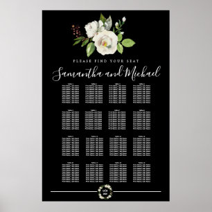 Floral Rose blanc sur tableau noir 16 tables
