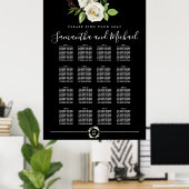 Floral Rose blanc sur tableau noir 16 tables (Bureau à domicile)