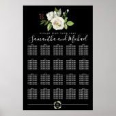 Floral Rose blanc sur tableau noir 20 tables (Devant)