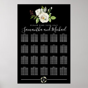Floral Rose blanc sur tableau noir 20 tables