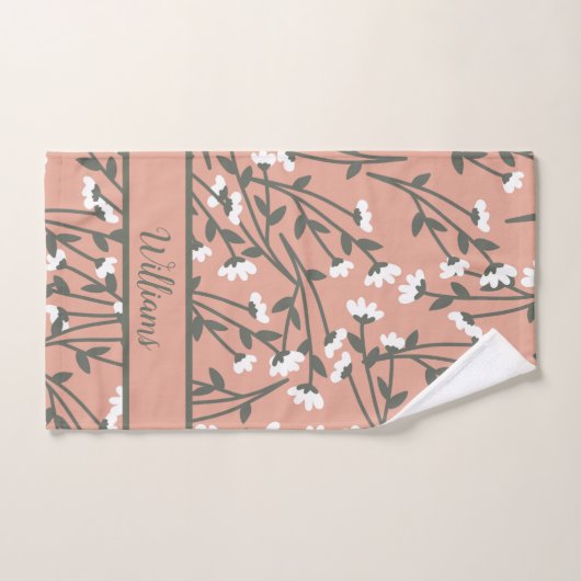 Floral rose blanc vert monogramme (Serviette à main)