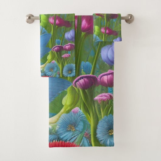 Floral rose, bleu et blanc muet (En situation)