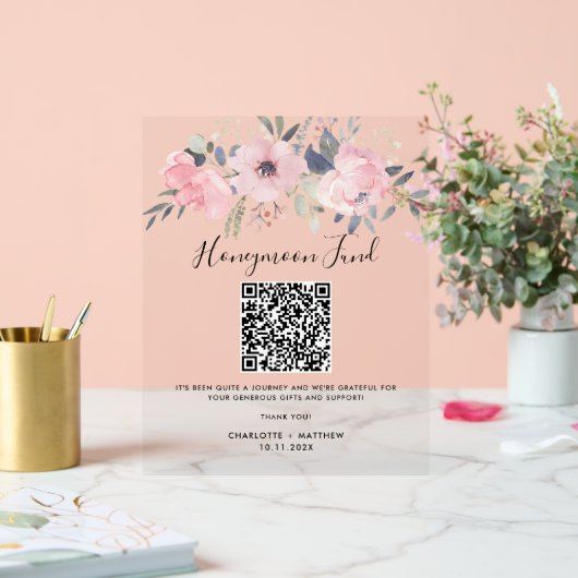 Floral Rose Bloom Honeymoon Fund QR Code (Mariage)