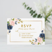 Floral rose Blush Blue Wedding RSVP Gold (Debout devant)
