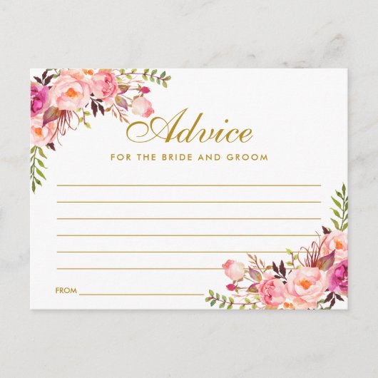 Floral Rose Blush Gold Mariage Carte conseil L (Devant)