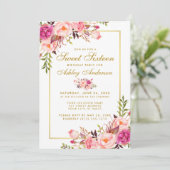 Floral Rose Blush Gold Sweet 16 Invitation d'anniv (Debout devant)